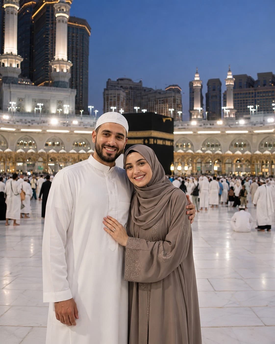 A Portrait Of A Couple In Front Of The Kaaba